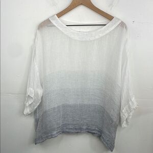 Pure Jill Linen Top Ombre Striped Kimono Oversized size Small white and blue